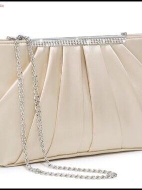 Pleated Rhinestone Evening Clutch Formal Handbag Detachable Chain Strap